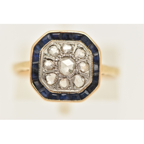 407 - AN EARLY 20TH CENTURY ART DECO GEM SET RING, designed as a cluster of nine rose cut diamonds, set in... 