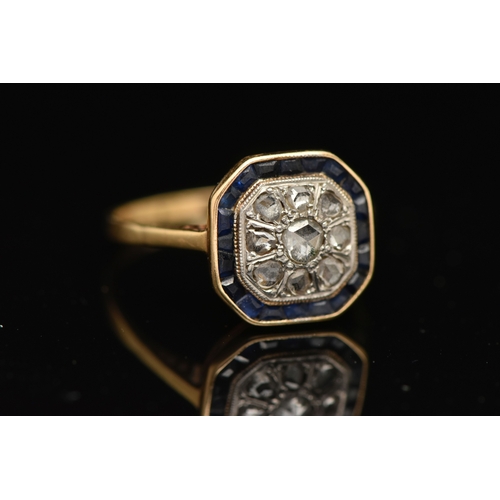 407 - AN EARLY 20TH CENTURY ART DECO GEM SET RING, designed as a cluster of nine rose cut diamonds, set in... 