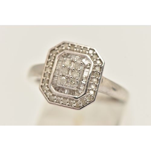 410 - A WHITE METAL DIAMOND CLUSTER RING, approximately thirty four round brilliant cut diamonds and appro... 