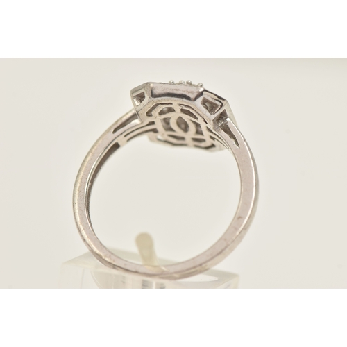 410 - A WHITE METAL DIAMOND CLUSTER RING, approximately thirty four round brilliant cut diamonds and appro... 