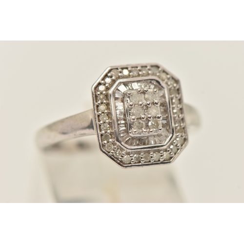 410 - A WHITE METAL DIAMOND CLUSTER RING, approximately thirty four round brilliant cut diamonds and appro... 