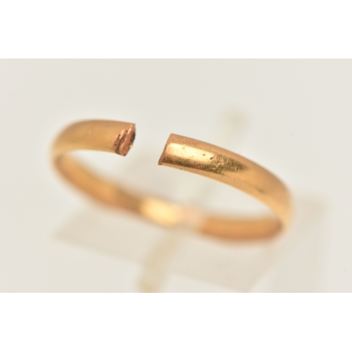 413 - A SPLIT 22CT GOLD BAND RING, 22ct hallmark at the split part of the band, approximate gross weight 2... 