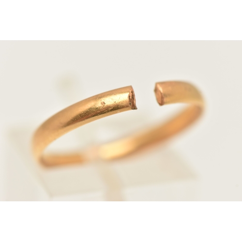 413 - A SPLIT 22CT GOLD BAND RING, 22ct hallmark at the split part of the band, approximate gross weight 2... 