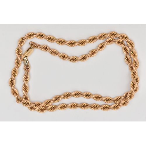 441 - A 9CT GOLD ROPE TWIST CHAIN NECKLACE, fitted with a lobster clasp, hallmarked 9ct London import, len... 