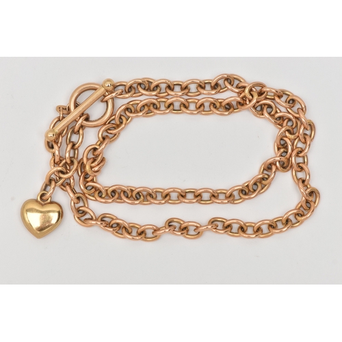 446 - A 9CT GOLD BELCHER CHAIN WITH HEART TOGGLE CLASP, hollow belcher chain with a puffy heart charm fitt... 