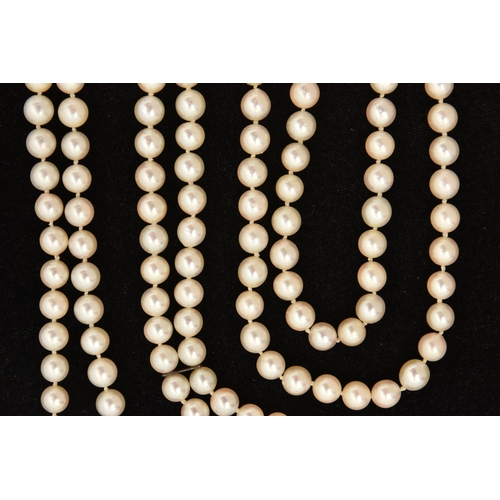 451 - A CULTURED PEARL NECKLACE AND BRACELET, designed as a cultured pearl double strand necklace, approxi... 