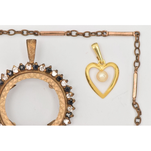 459 - A SMALL ASSORTMENT OF JEWELLERY, to include a 9ct gold coin mount pendant (missing coin), set with s... 