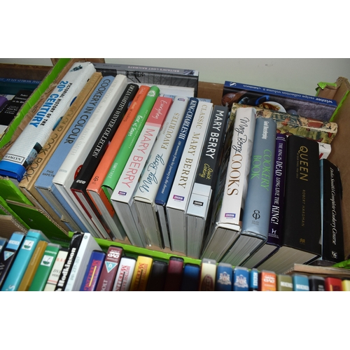 FIVE BOXES OF BOOKS AND DVDS, to include approximately eighty books in ...