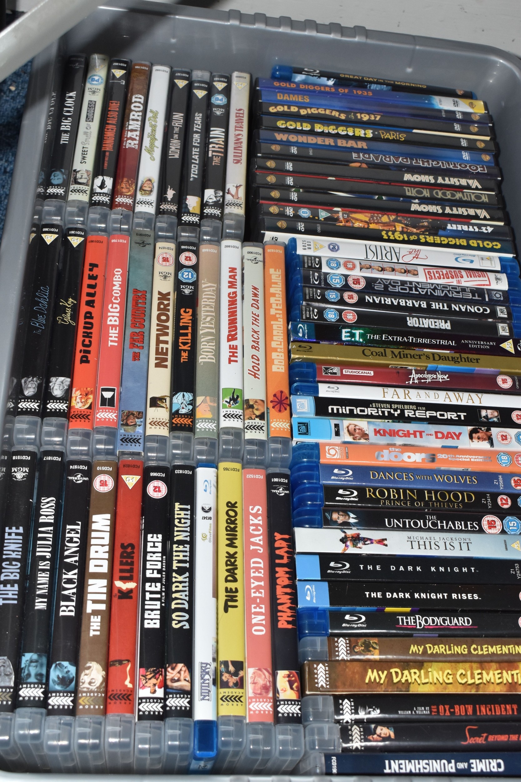 THREE BOXES OF DVDS AND BLU-RAY DISCS, approximately one hundred and ...