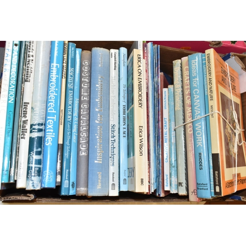 THREE BOXES OF TEXTILES INTEREST BOOKS to include a quantity of crafts ...