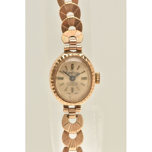 A LADIES 9CT GOLD 'TIMERITE' WRISTWATCH, AF will require some attention ...