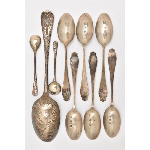 A SELECTION OF SILVER SPOONS, to include a desert spoon, a set of six ...