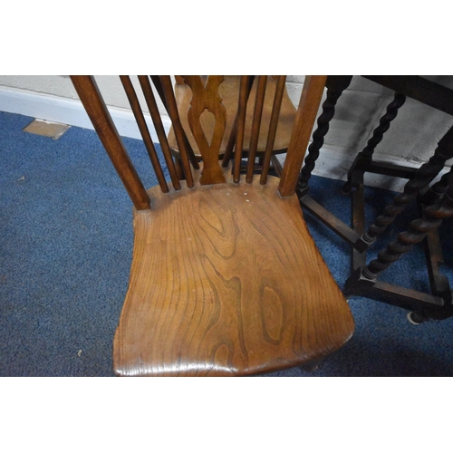 245 - AN EARLY 20TH CENTURY OAK GATE LEG TABLE, with barley twist supports, open width 90cm x closed width... 