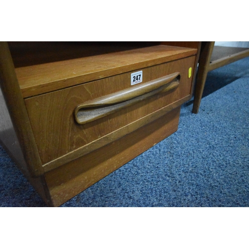 247 - A MID-CENTURY G PLAN FRESCO TEAK BEDSIDE CABINET, with a single drawer, width 46cm x depth 41cm x he... 