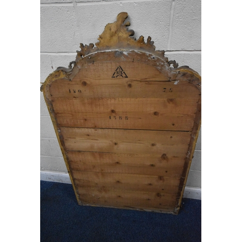 266 - A 19TH CENTURY GILT WOOD AND RESIN BEVELLED EDGE OVER-MANTEL MIRROR, with scrolled and foliate desig... 