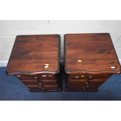 268 - A PAIR OF MODERN PINE THREE DRAWER BEDSIDE CHESTS, width 43cm x depth 42cm x height 69cm, condition ... 