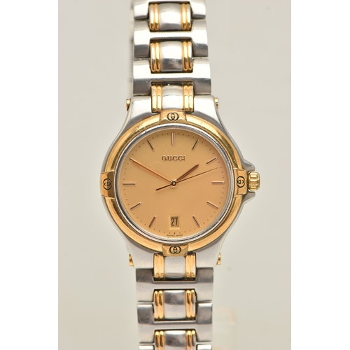 455 - A GENTS 'GUCCI' WRISTWATCH, quartz movement, round dial signed 'Gucci', baton markers, date aperture... 