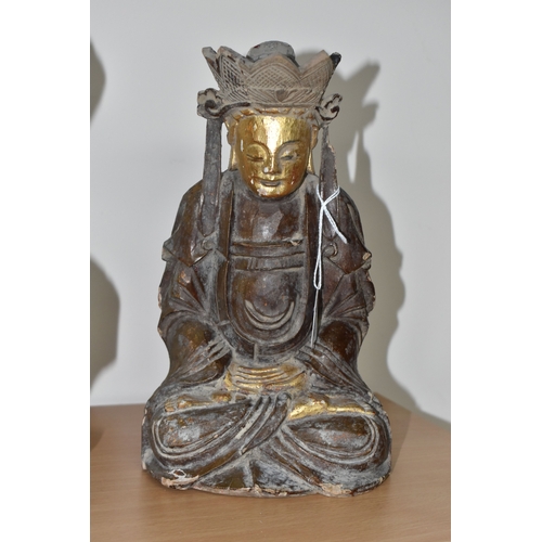 792 - A GROUP OF THREE CHINESE QING DYNASTY CARVED ANCESTRAL VOTIVE FIGURES comprising a figure riding a h... 