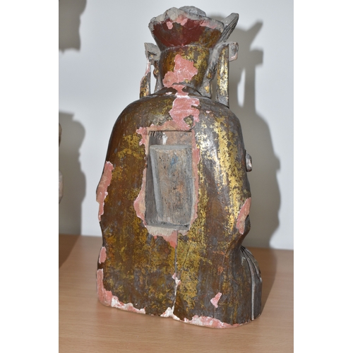 792 - A GROUP OF THREE CHINESE QING DYNASTY CARVED ANCESTRAL VOTIVE FIGURES comprising a figure riding a h... 