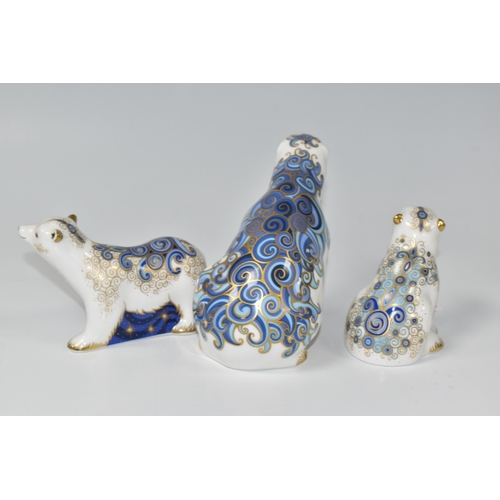 794 - THREE ROYAL CROWN DERBY PAPERWEIGHTS, comprising, 'Polar Bear', gold stopper, MMIX, 'Standing Polar ... 