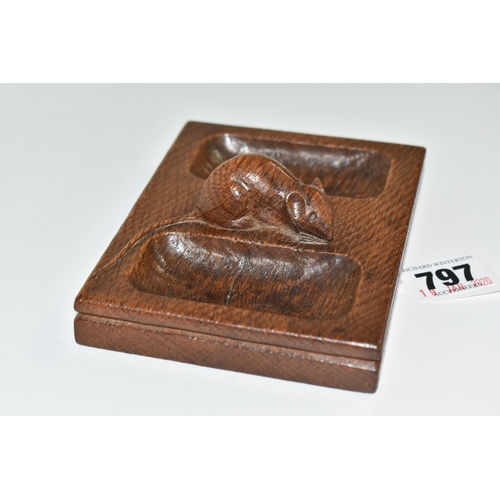 797 - A ROBERT 'MOUSEMAN' THOMPSON OAK DOUBLE PIN TRAY, featuring carved mouse trademark, rectangular form... 