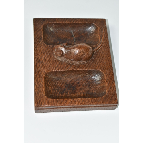 797 - A ROBERT 'MOUSEMAN' THOMPSON OAK DOUBLE PIN TRAY, featuring carved mouse trademark, rectangular form... 