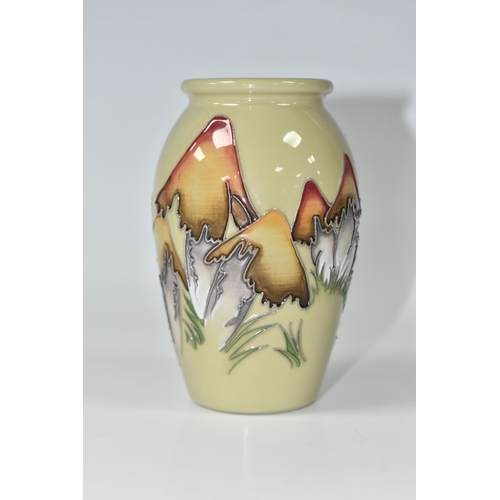 803 - A MOORCROFT POTTERY MAGICAL TOADSTOOL VASE, featuring tube line pattern Magical Toadstool, on a sage... 