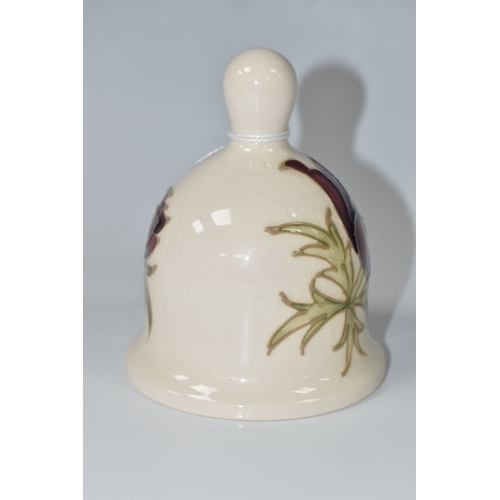 804 - A MOORCROFT POTTERY 1985 YEAR BELL, with a tube lined Anemone pattern on a cream ground, painted mar... 