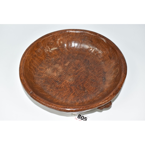 805 - A ROBERT 'MOUSEMAN' THOMPSON HAND CARVED OAK FRUIT BOWL, featuring carved mouse trademark, tooled in... 