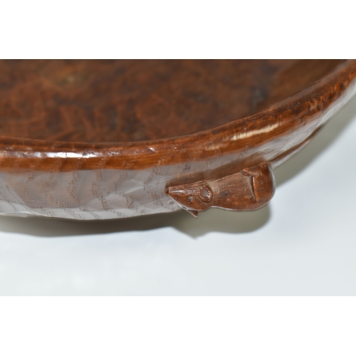 805 - A ROBERT 'MOUSEMAN' THOMPSON HAND CARVED OAK FRUIT BOWL, featuring carved mouse trademark, tooled in... 
