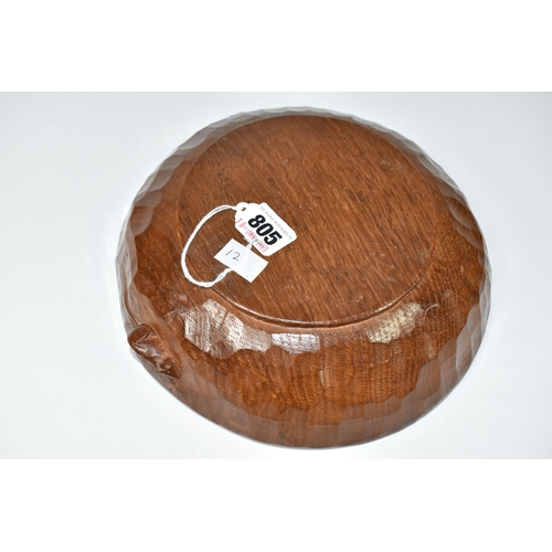805 - A ROBERT 'MOUSEMAN' THOMPSON HAND CARVED OAK FRUIT BOWL, featuring carved mouse trademark, tooled in... 