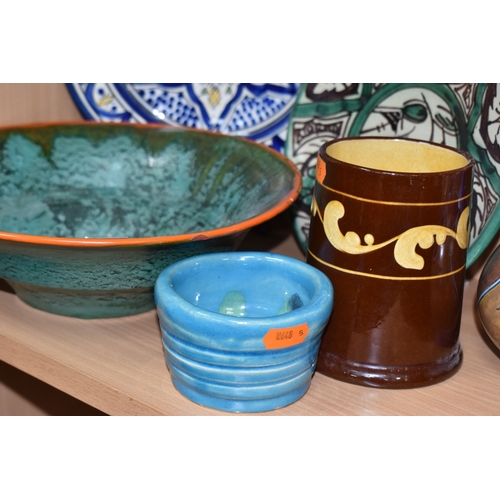 808 - A GROUP OF STUDIO ART POTTERY ITEMS, comprising, Bitossi Rimini Blue 735, candlestick, marked Italy ... 