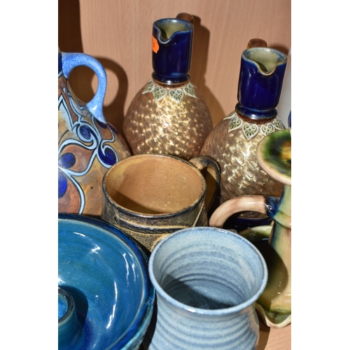 808 - A GROUP OF STUDIO ART POTTERY ITEMS, comprising, Bitossi Rimini Blue 735, candlestick, marked Italy ... 