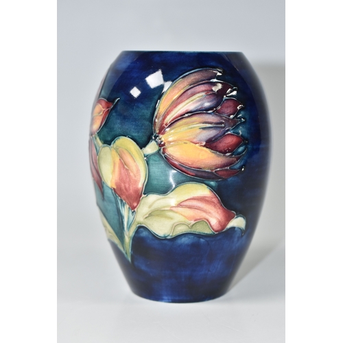 815 - A MOORCROFT POTTERY 'DAHLIA' PATTERN VASE, of ovoid form, tube-lined with red, yellow and purple dah... 