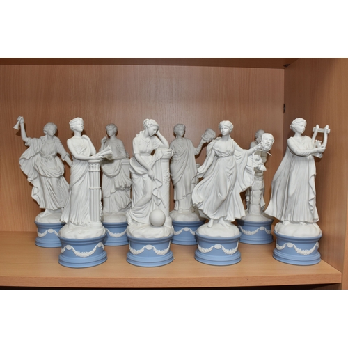 840 - EIGHT WEDGWOOD 'CLASSICAL MUSES' COLLECTION FIGURINES, limited edition Jasperware figurines comprisi... 