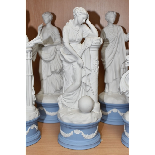 840 - EIGHT WEDGWOOD 'CLASSICAL MUSES' COLLECTION FIGURINES, limited edition Jasperware figurines comprisi... 