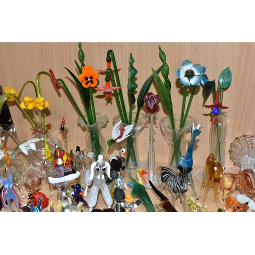 842 - A COLLECTION OF GLASS LAMPWORK ANIMALS AND FLOWERS, approximately two hundred pieces, to include sev... 