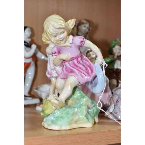 847 - A GROUP OF CERAMIC FIGURINES to include three Royal Doulton figurines to include 'Debbie' HN2400 (ma... 