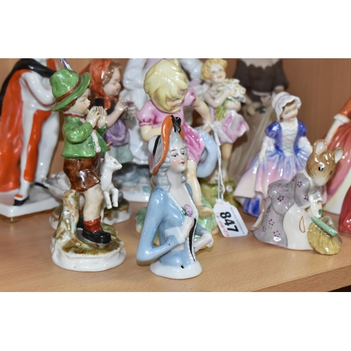 847 - A GROUP OF CERAMIC FIGURINES to include three Royal Doulton figurines to include 'Debbie' HN2400 (ma... 