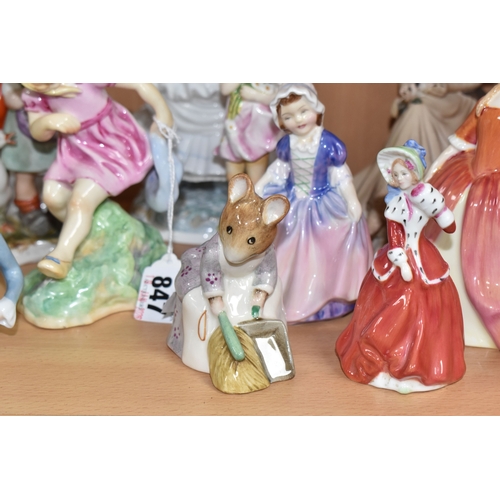 847 - A GROUP OF CERAMIC FIGURINES to include three Royal Doulton figurines to include 'Debbie' HN2400 (ma... 