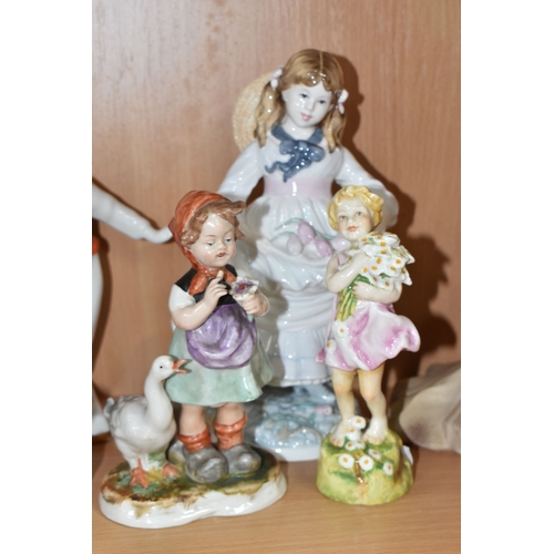847 - A GROUP OF CERAMIC FIGURINES to include three Royal Doulton figurines to include 'Debbie' HN2400 (ma... 