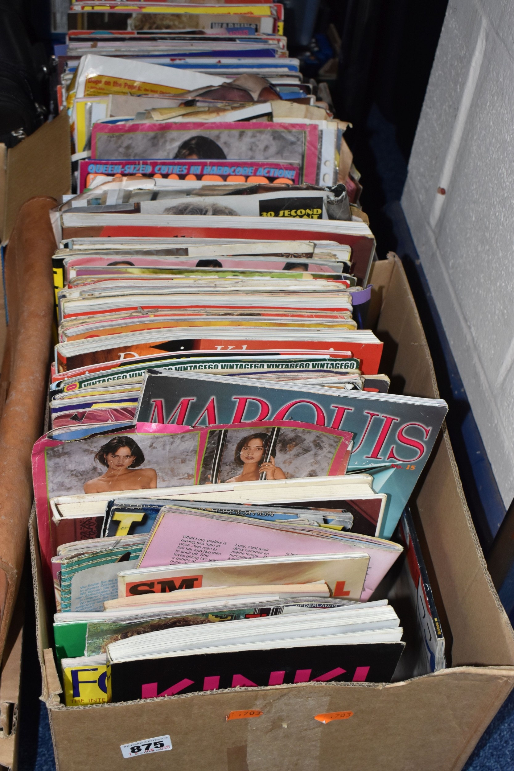 TWO BOXES OF ADULT MAGAZINES containing a large number of miscellaneous ...
