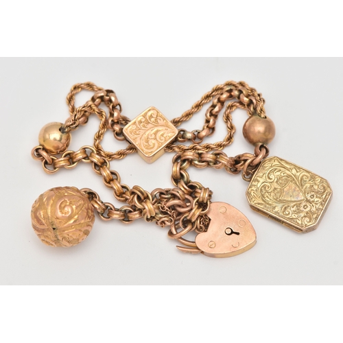 A LATE 19TH CENTURY BRACELET, a yellow metal belcher chain, with rope ...