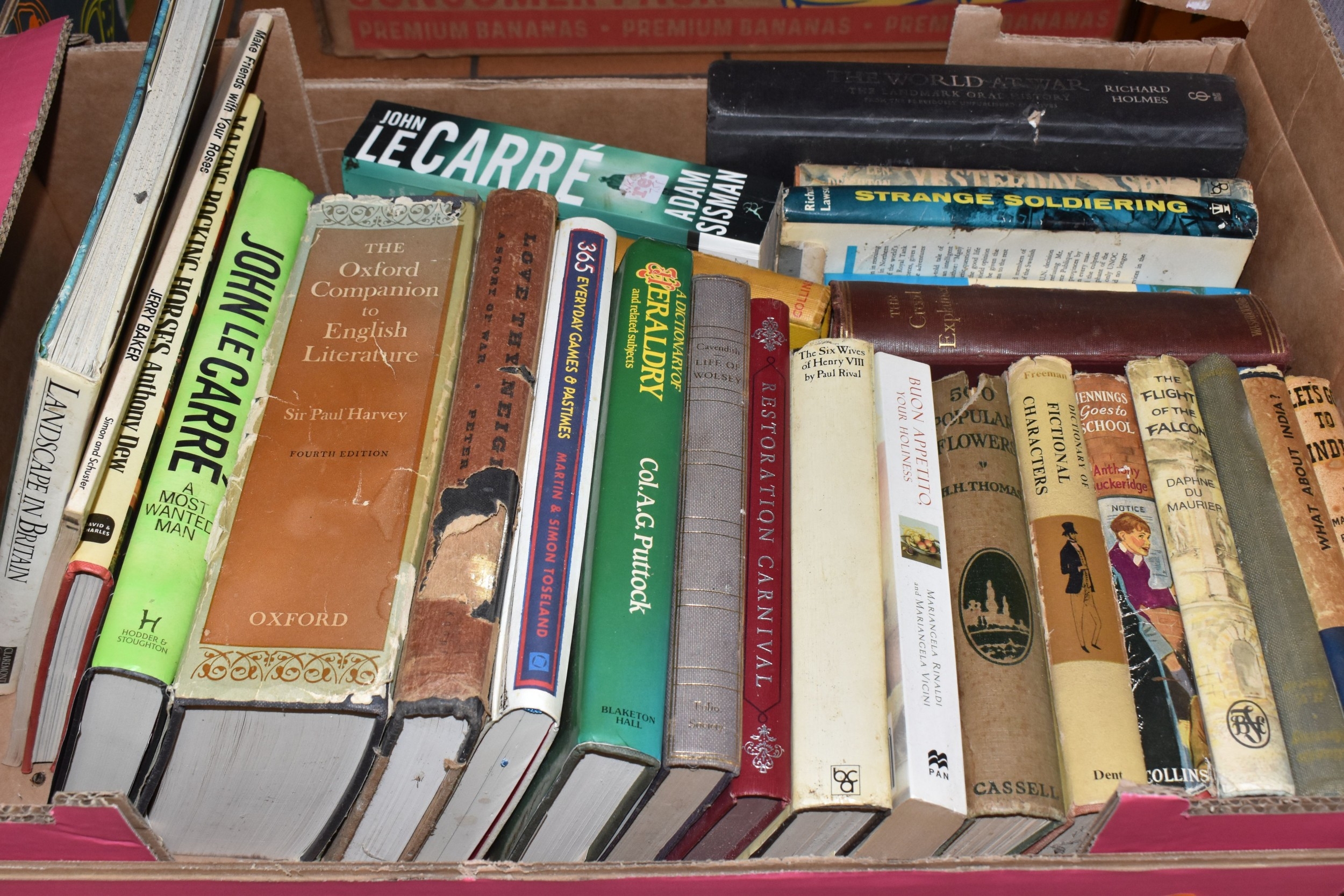 FIVE BOXES OF BOOKS & ONE BOX OF CASSETTES, the large collection of ...