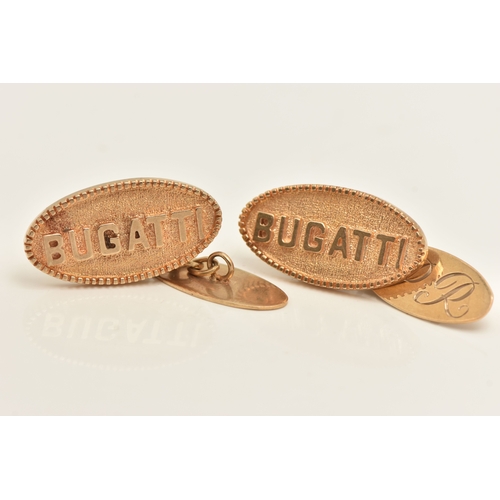 A PAIR OF 9CT GOLD 'BUGATTI' CHAIN LINK CUFFLINKS, each of an oval form ...