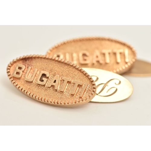 A PAIR OF 9CT GOLD 'BUGATTI' CHAIN LINK CUFFLINKS, each of an oval form ...