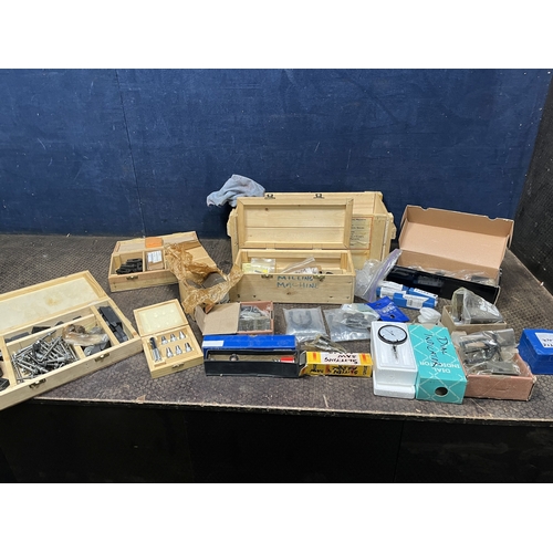 FOUR WOODEN BOXES CONTAINING MILLING MACHINE ACCESSORIES AND MARKING ...
