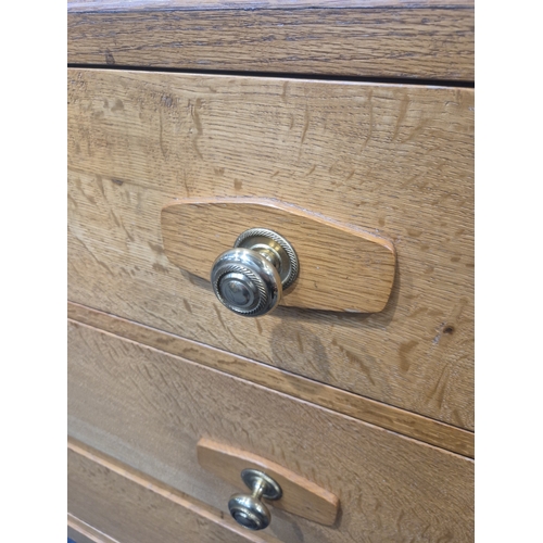 A 20TH CENTURY OAK CHEST OF TWO SHORT OVER TWO LONG DRAWERS, raised on ...