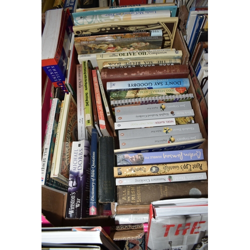 988 - SEVEN BOXES AND LOOSE BOOKS, approximately one hundred and thirty titles in hardback and paperback f... 