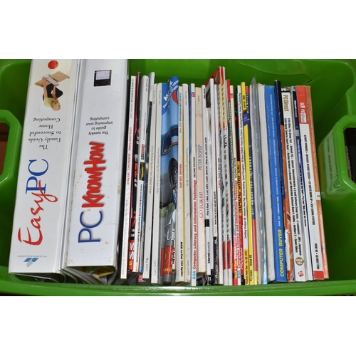 990 - SIX BOXES OF BOOKS AND MAGAZINES, approximately one hundred and thirty books in hardback and paperba... 